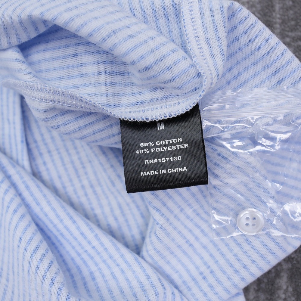 Mesh+Lace Blue White Striped Peplum Button Down Shirt Women Medium Short Sleeve - Picture 8 of 10